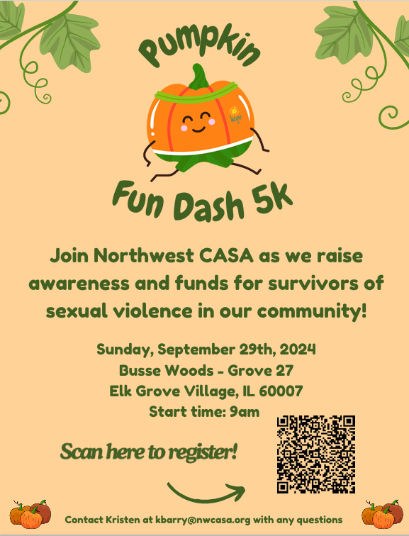 A happy pumpkin does a fun run to raise money for NWCASA!